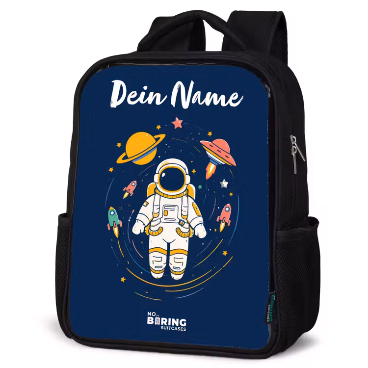 Astronaut - Planeet - Sterren - Raket Rugzak - Zwart middel -schuin