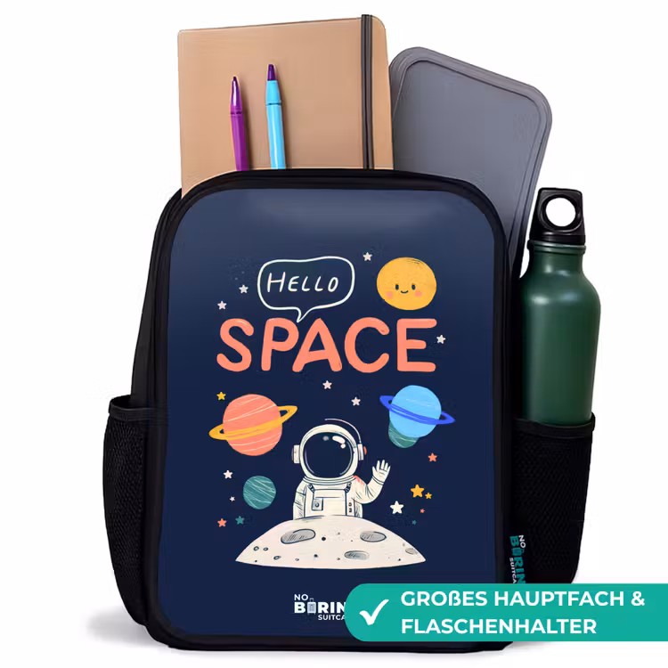 Astronaut - Quote - Planeten - Sterren Rugzak - Zwart middel -inhoud_DE