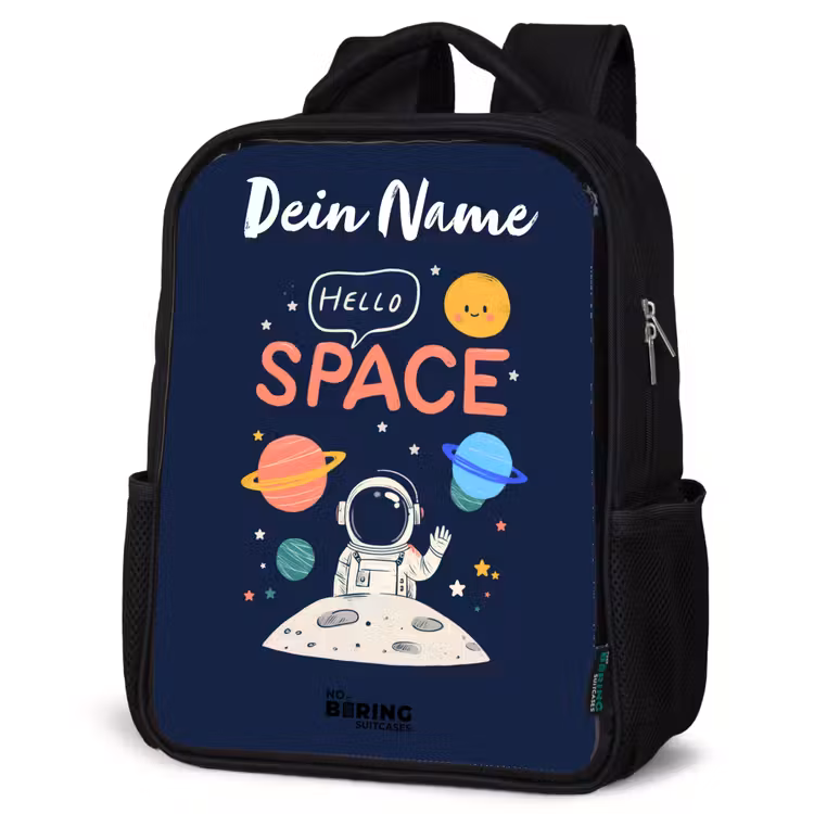 Astronaut - Quote - Planeten - Sterren Rugzak - Zwart middel -schuin