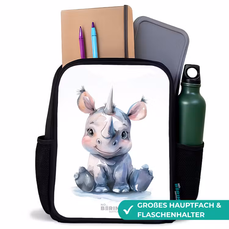 Baby neushoorn Rugzak - Zwart middel -inhoud_DE