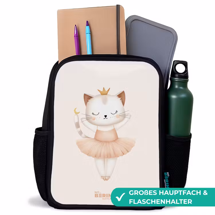 Ballerina kitten in beige kleuren Rugzak - Zwart middel -inhoud_DE