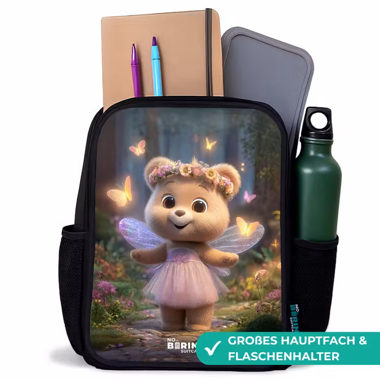 Beer - Vlinders - Bos - Fairy Rugzak - Zwart middel -inhoud_DE