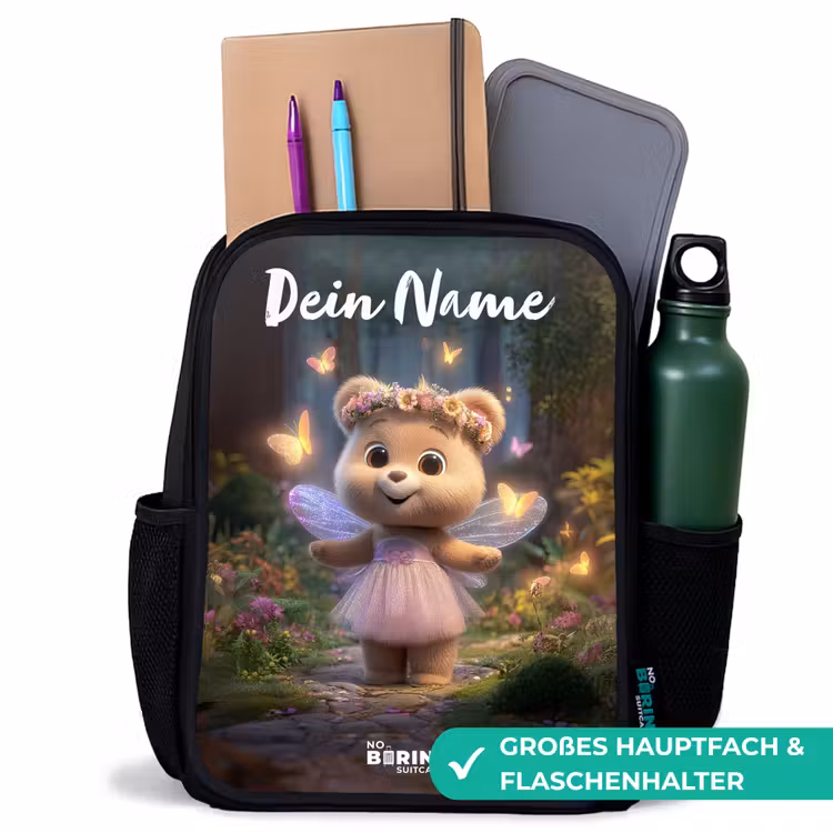 Beer - Vlinders - Bos - Fairy Rugzak - Zwart middel -inhoud_DE