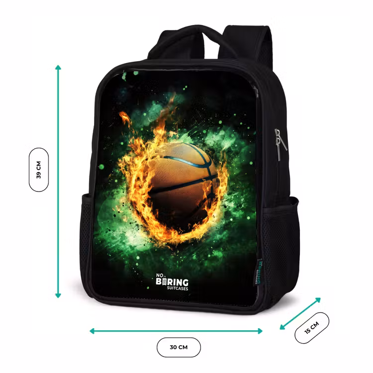 Basketbal in vlammen en explosieve energie Rugzak - Zwart middel -productfoto_formaten
