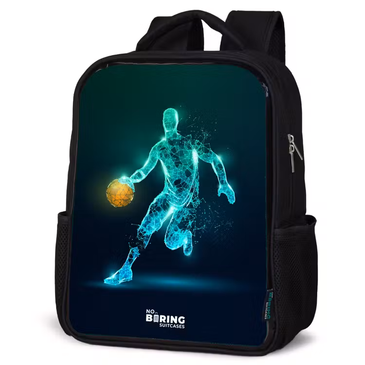 Basketbalspeler in neon dribbelactie Rugzak - Zwart middel -schuin