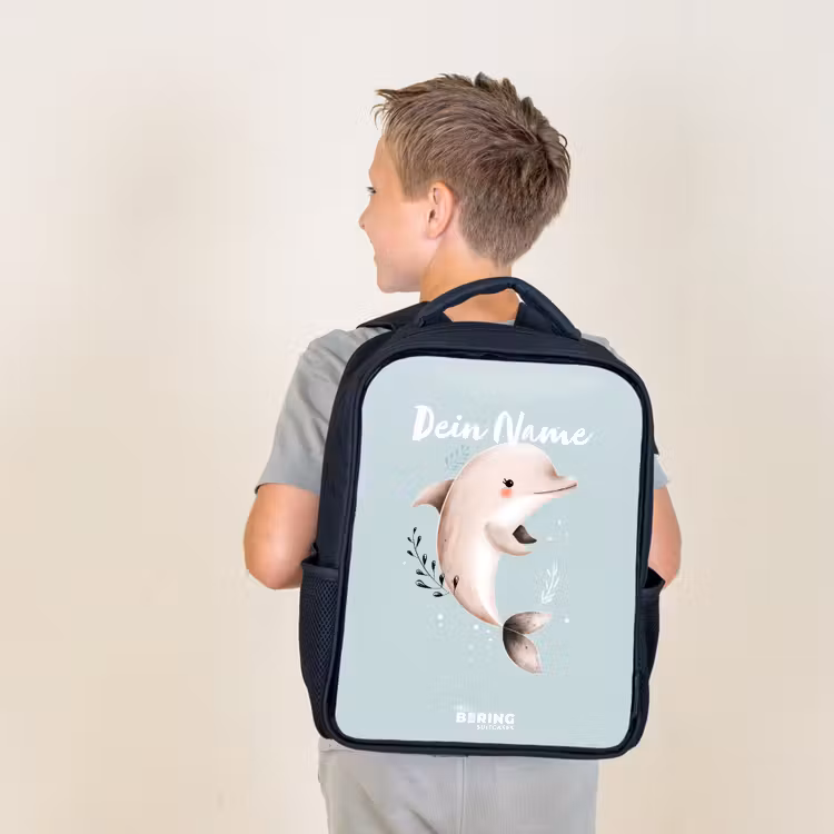 Beige dolfijn in blauw water Rugzak - Zwart middel -sfeer2
