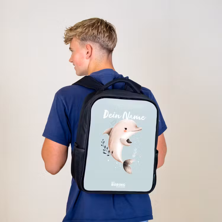 Beige dolfijn in blauw water Rugzak - Zwart middel -sfeer8
