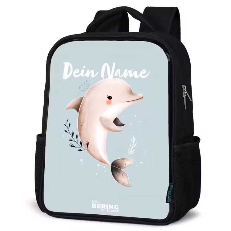 Beige dolfijn in blauw water Rugzak - Zwart middel -schuin