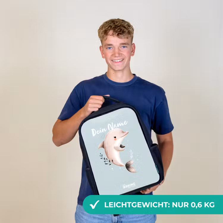 Beige dolfijn in blauw water Rugzak - Zwart middel -sfeer7_DE