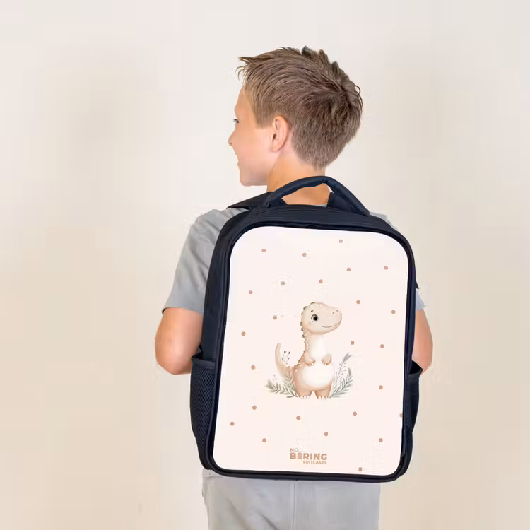 Beige dino op een stippen achtergrond Rugzak - Zwart middel -sfeer2