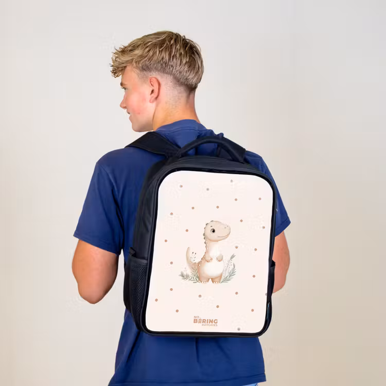 Beige dino op een stippen achtergrond Rugzak - Zwart middel -sfeer8