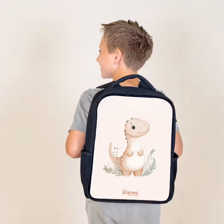 Beige dinosaurus met groene blaadjes Rugzak - Zwart middel -sfeer2