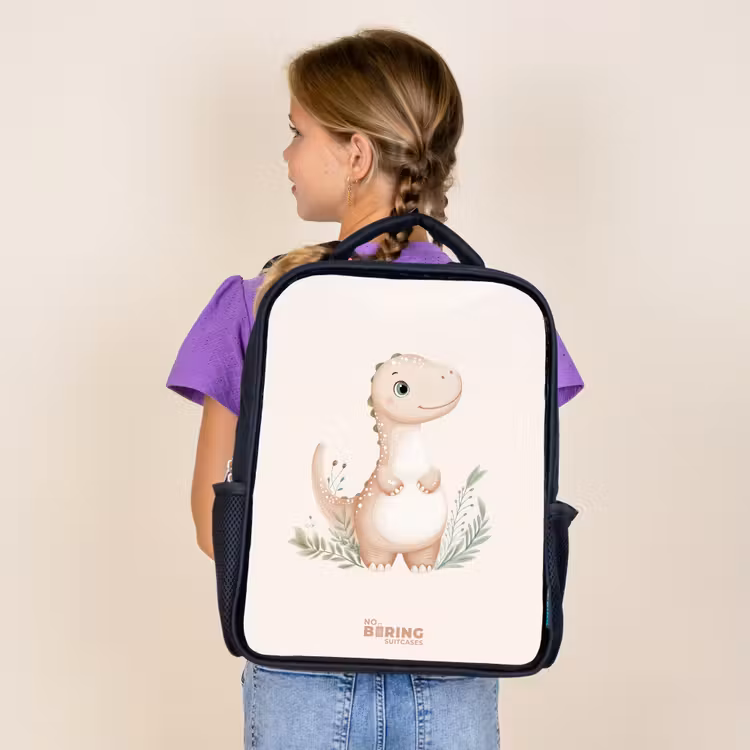 Beige dinosaurus met groene blaadjes Rugzak - Zwart middel -sfeer5