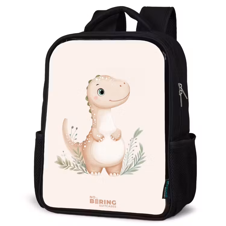 Beige dinosaurus met groene blaadjes Rugzak - Zwart middel -schuin