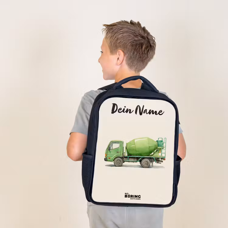 Betonmixer - Getekend - Groen Rugzak - Zwart middel -sfeer2