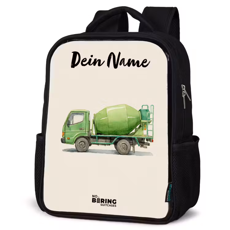 Betonmixer - Getekend - Groen Rugzak - Zwart middel -schuin