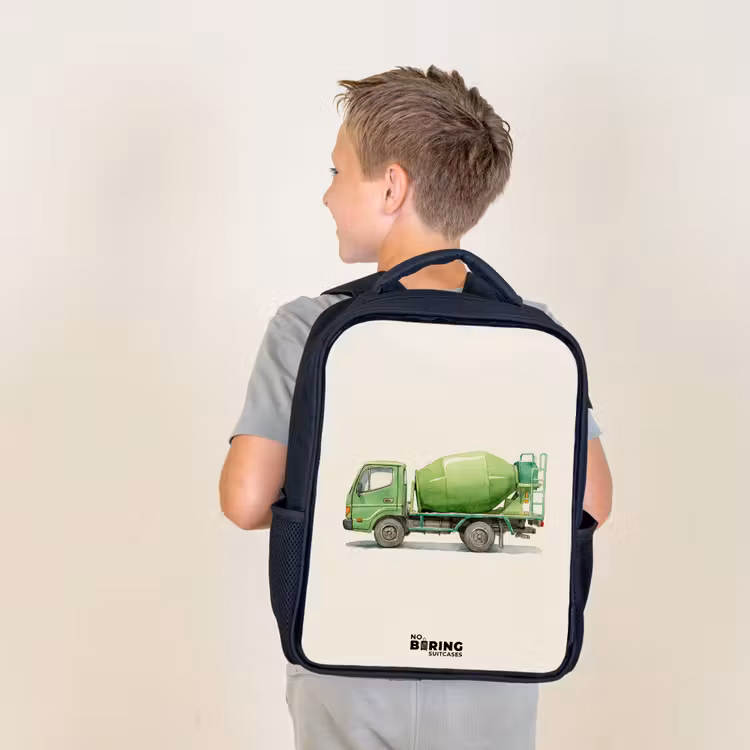 Betonmixer - Getekend - Groen Rugzak - Zwart middel -sfeer2