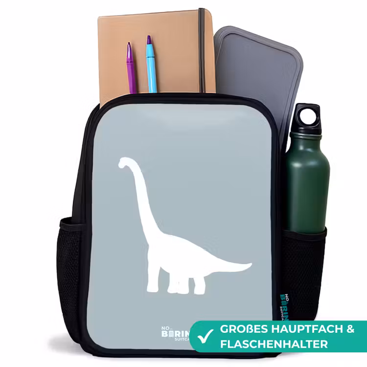 Blauw met Brachiosaurus dino Rugzak - Zwart middel -inhoud_DE