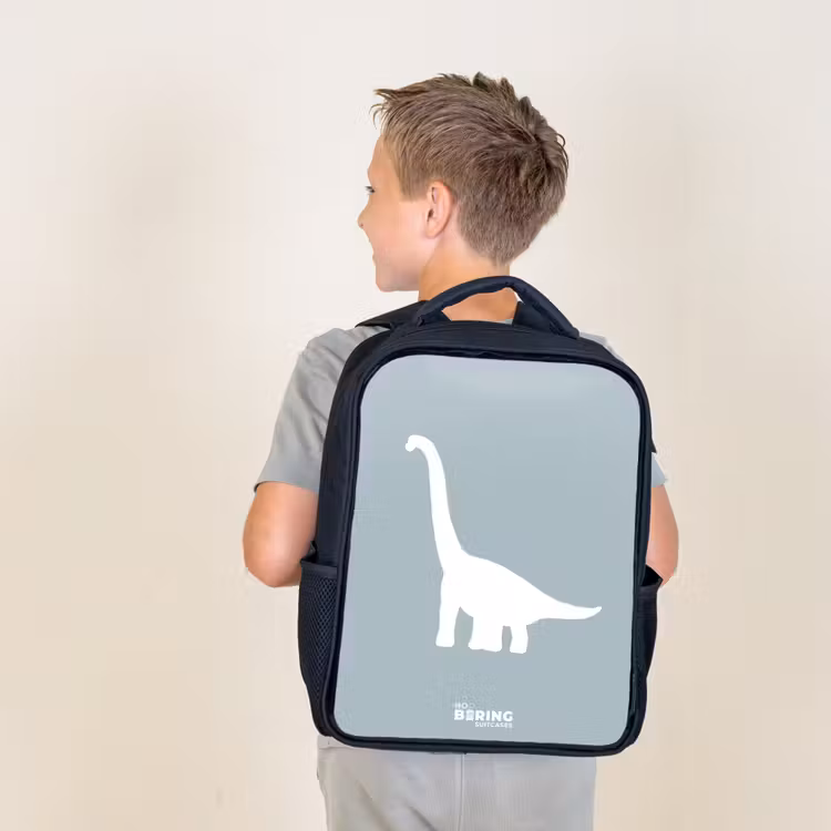 Blauw met Brachiosaurus dino Rugzak - Zwart middel -sfeer2