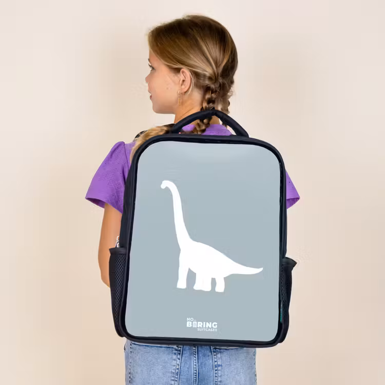 Blauw met Brachiosaurus dino Rugzak - Zwart middel -sfeer5