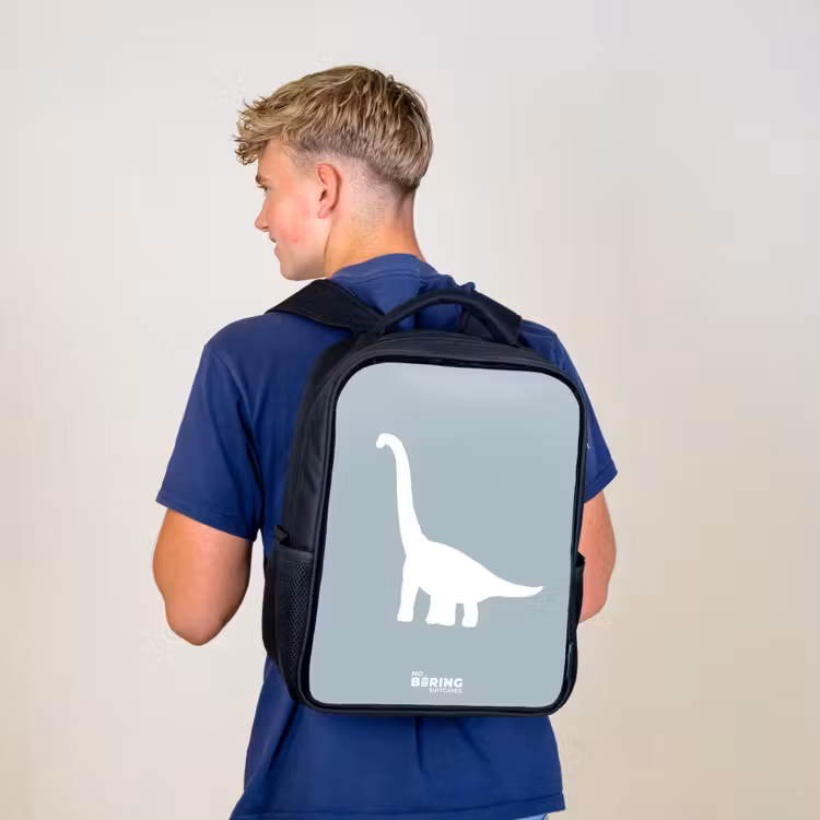 Blauw met Brachiosaurus dino Rugzak - Zwart middel -sfeer8