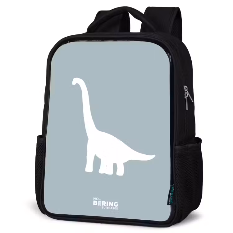 Blauw met Brachiosaurus dino Rugzak - Zwart middel -schuin