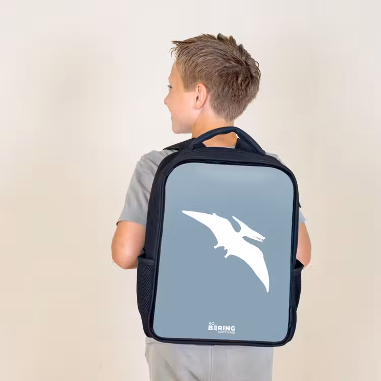 Blauw met Pteranodon dino Rugzak - Zwart middel -sfeer2