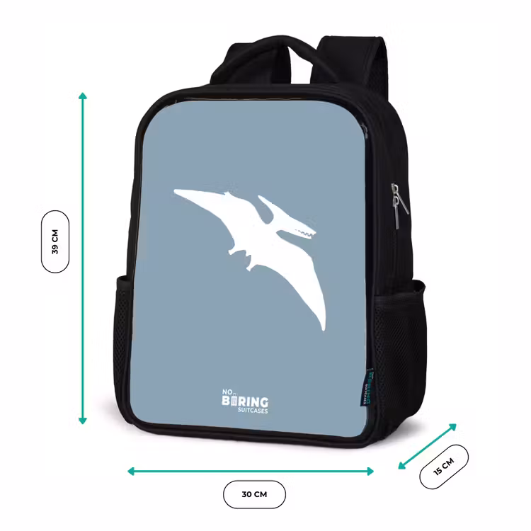 Blauw met Pteranodon dino Rugzak - Zwart middel -productfoto_formaten
