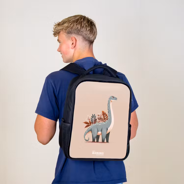 Blauwe dinosaurus op een beige achtergrond Rugzak - Zwart middel -sfeer8