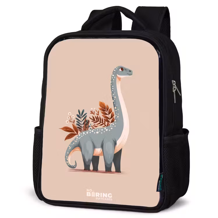 Blauwe dinosaurus op een beige achtergrond Rugzak - Zwart middel -schuin