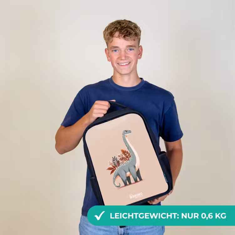 Blauwe dinosaurus op een beige achtergrond Rugzak - Zwart middel -sfeer7_DE