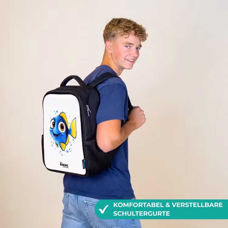 Blauwe vis met gele vinnen en vrolijke blik Rugzak - Zwart middel -sfeer9_DE