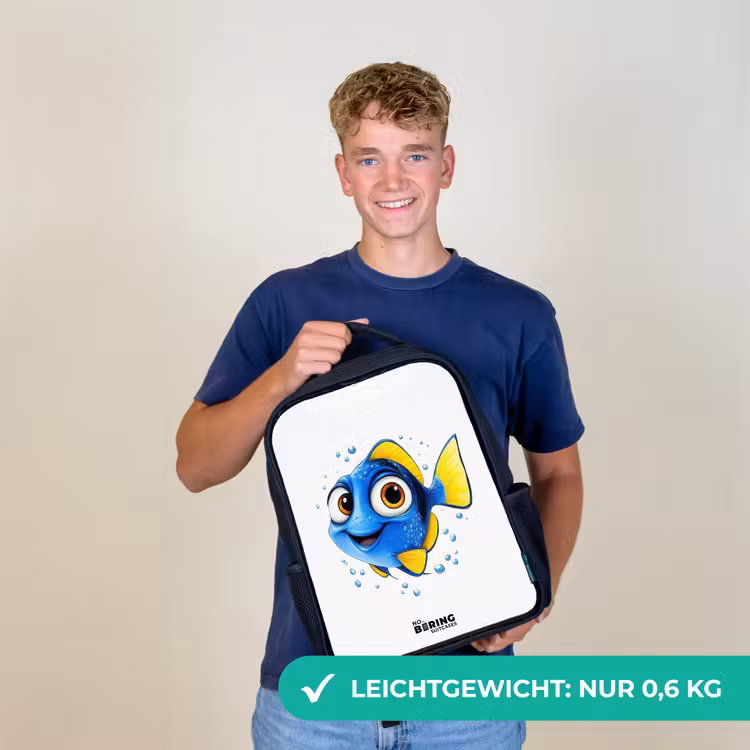 Blauwe vis met gele vinnen en vrolijke blik Rugzak - Zwart middel -sfeer7_DE