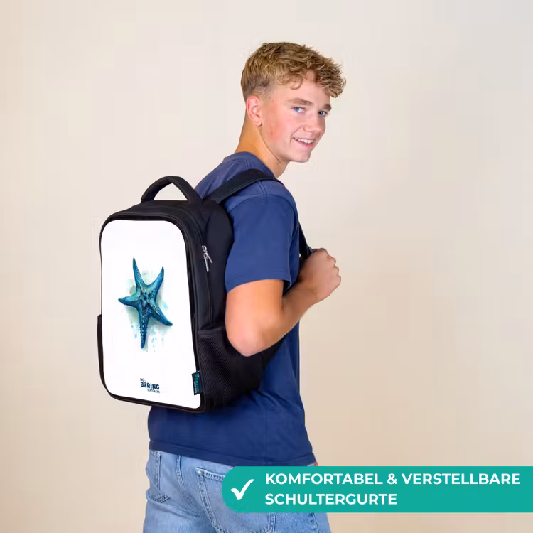 Blauwe Zeester op Witte Achtergrond Rugzak - Zwart middel -sfeer9_DE