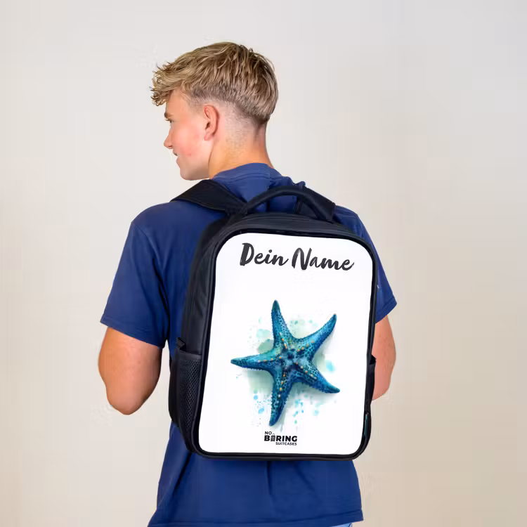 Blauwe Zeester op Witte Achtergrond Rugzak - Zwart middel -sfeer8