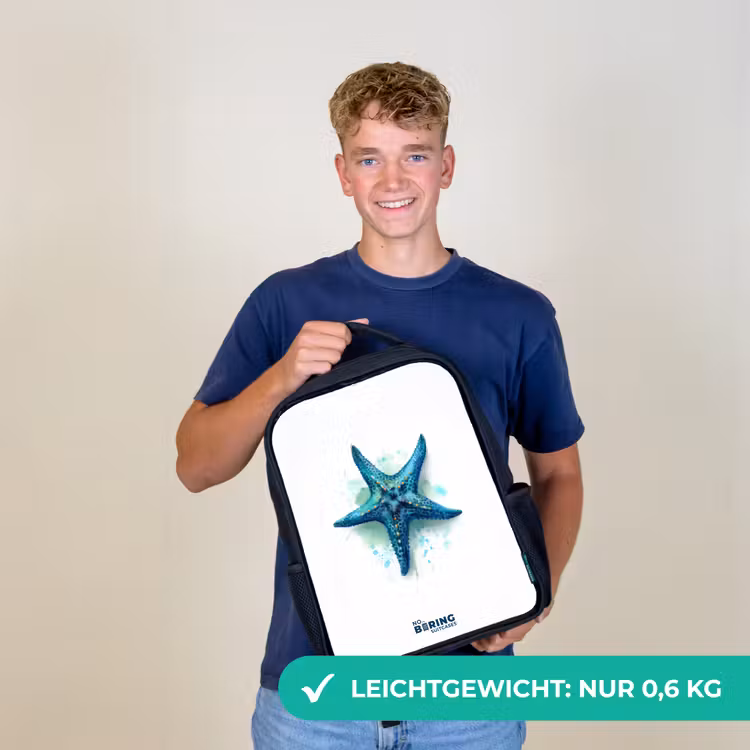 Blauwe Zeester op Witte Achtergrond Rugzak - Zwart middel -sfeer7_DE