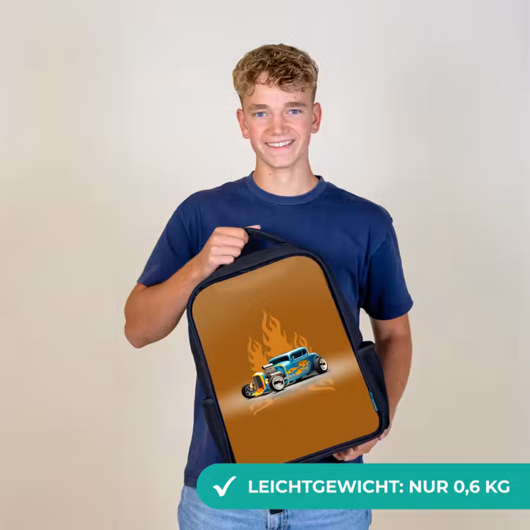 Blauwe auto met gele vlammen Rugzak - Zwart middel -sfeer7_DE