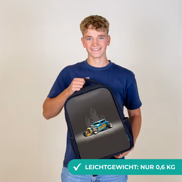 Blauwe auto met grijze vlammen Rugzak - Zwart middel -sfeer7_DE