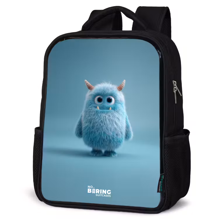 Blauw pluizig monster met hoorns Rugzak - Zwart middel -schuin