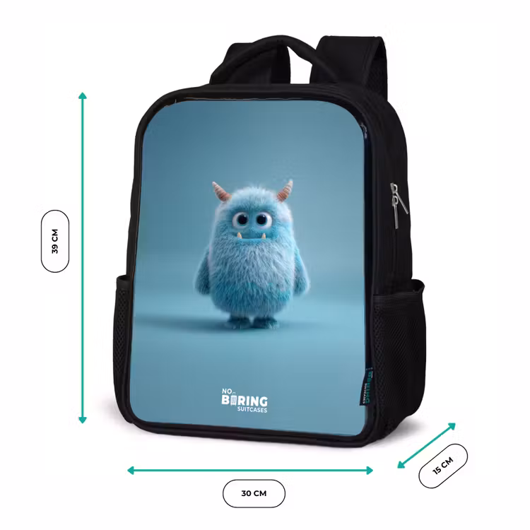 Blauw pluizig monster met hoorns Rugzak - Zwart middel -productfoto_formaten
