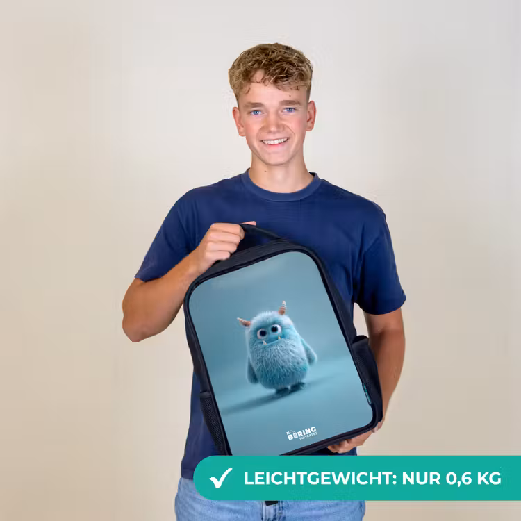 Blauw pluizig monster met hoorns Rugzak - Zwart middel -sfeer7_DE