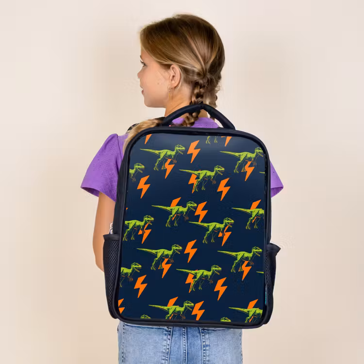 Bliksemschichten - Oranje - Dinosaurussen Rugzak - Zwart middel -sfeer5