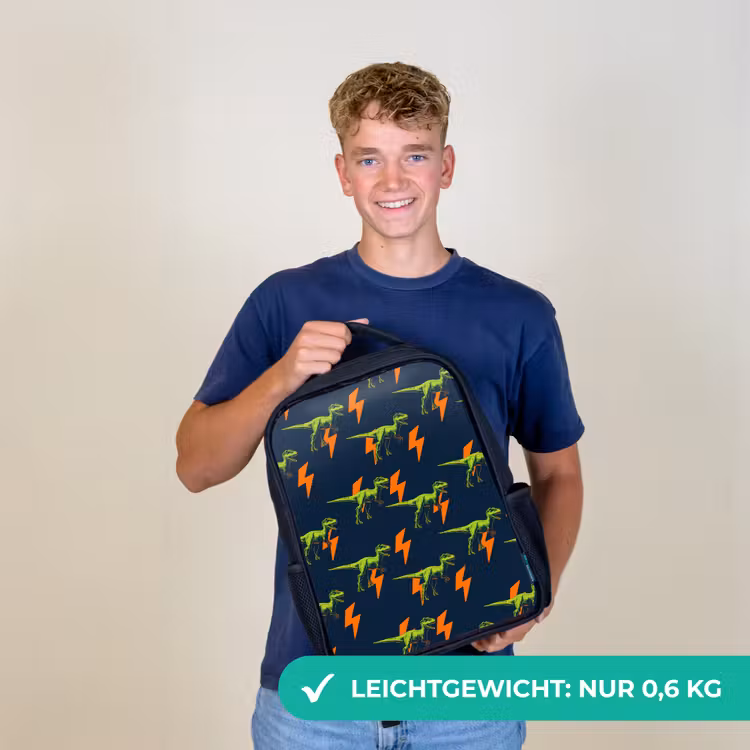 Bliksemschichten - Oranje - Dinosaurussen Rugzak - Zwart middel -sfeer7_DE
