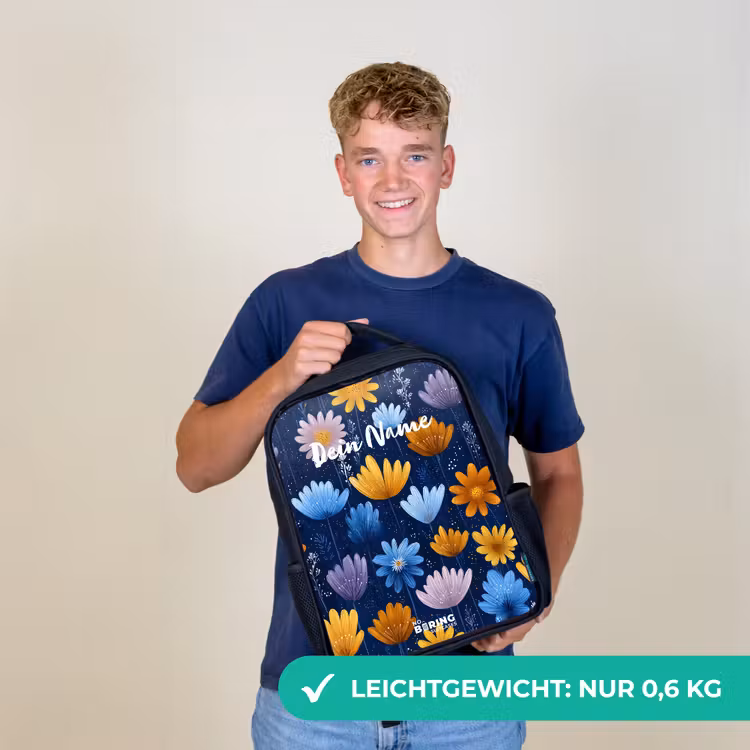 Bloemen op een donkerblauwe achtergrond Rugzak - Zwart middel -sfeer7_DE