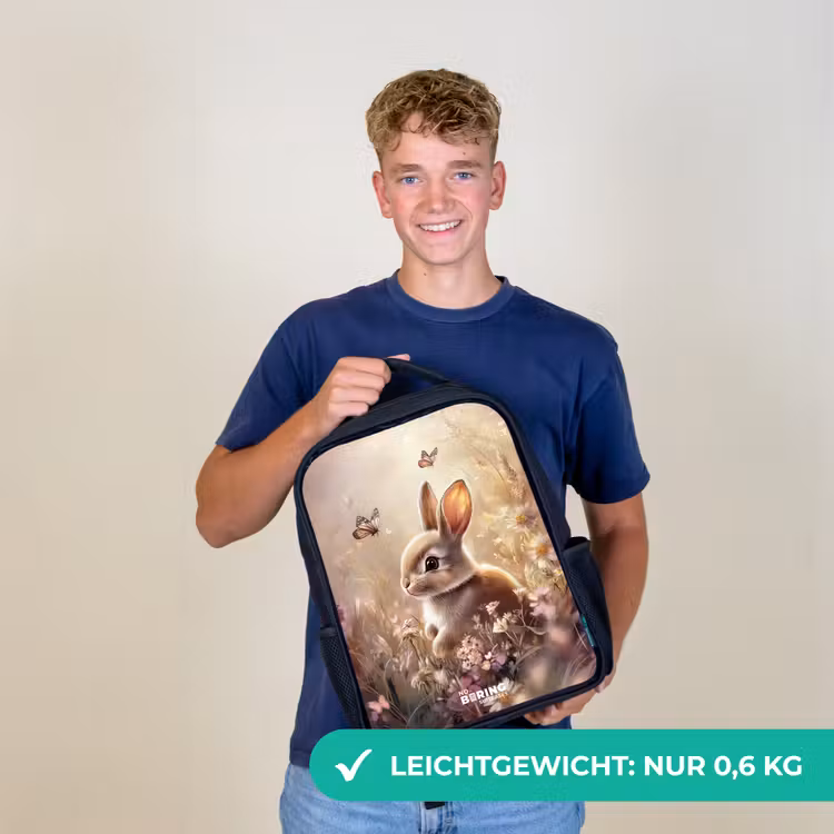 Bloemen - Bruin - Konijntje - Vlinder Rugzak - Zwart middel -sfeer7_DE