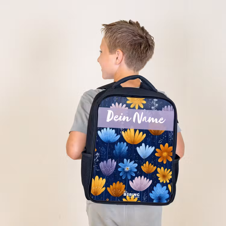 Bloemen - Patroon - Blauw Rugzak - Zwart middel -sfeer2
