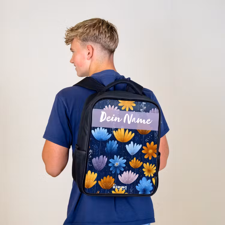 Bloemen - Patroon - Blauw Rugzak - Zwart middel -sfeer8