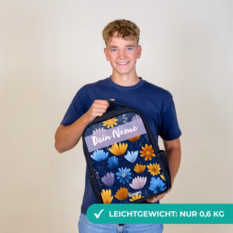 Bloemen - Patroon - Blauw Rugzak - Zwart middel -sfeer7_DE