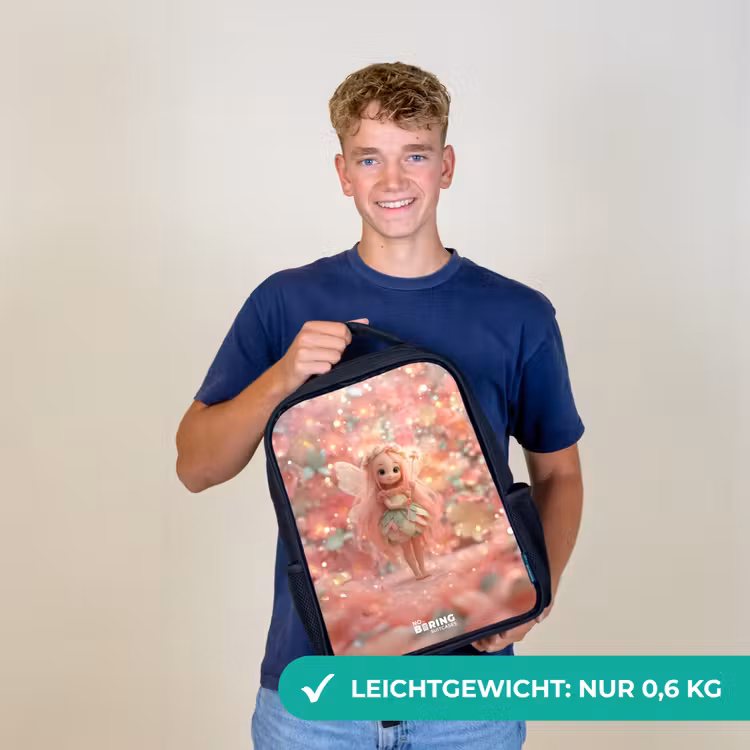Bloemenfee in roze sprookjeswereld Rugzak - Zwart middel -sfeer7_DE