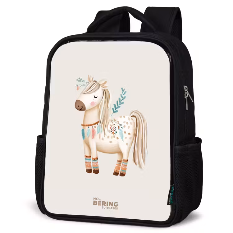 Bohemian paard in beige tinten Rugzak - Zwart middel -schuin
